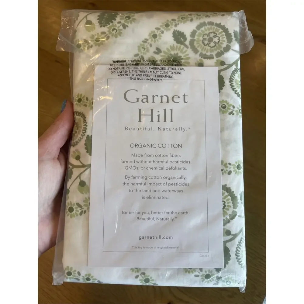 Garnet Hill Organic Cotton King Pillow Case Set Siesta Green Flower Paisley NIP
